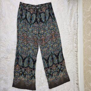 BeBop Size XL Black Patterned Flowy Pants Elastic Waist Pull On Style Pockets